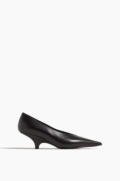 The Leather Wedge-Heel Pump in Black