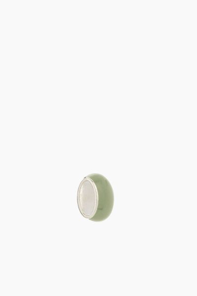 Wide Olive Green Enamel Bead in Sterling Silver