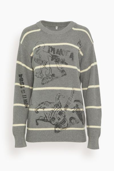 Striped Boyfriend Sweater in Heather Grey