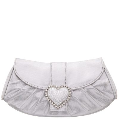 Apolina-true Silver Crystal Heart Adorned Clutch