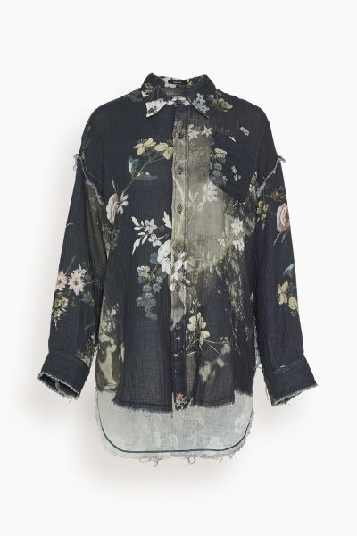 Shredded Seam Drop Neck Shirt in Black Bleached Floral