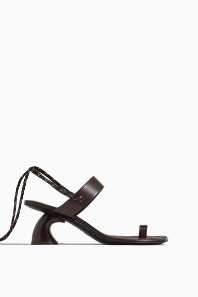 Ankle Tie Leather Sandal in Dark Brown