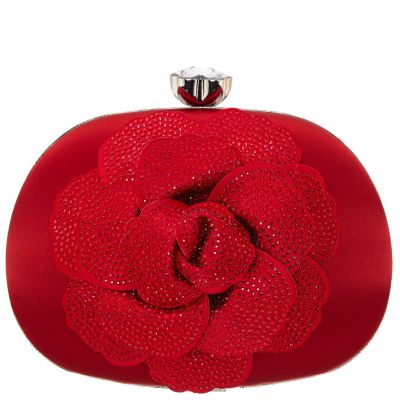 Flores-red Rouge Crystal Embellished Flower Minaudiere