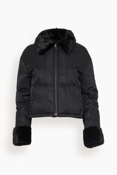 Nylon Bomber Jacket with Mink Trim in Noir