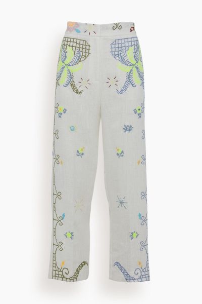 Eden Embroidery Linen Pant in Stella