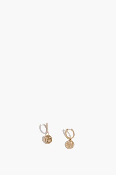 Huggies with Constellation Disk Drops in 14K Yellow Gold