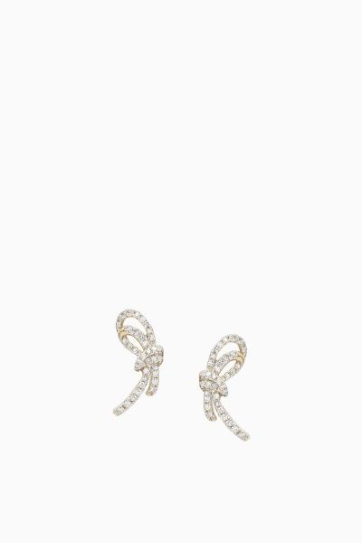 Small Pave Forget Me Knot Posts in Yellow Gold