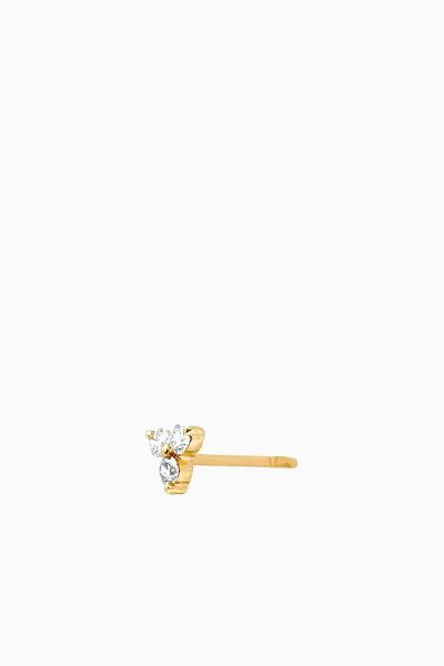 Single Diamond Trio Stud Earring in Yellow Gold