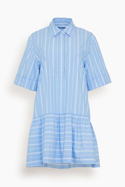 Cris Short Sleeve Shirt Dress in Wide Oxford Blue Stripe