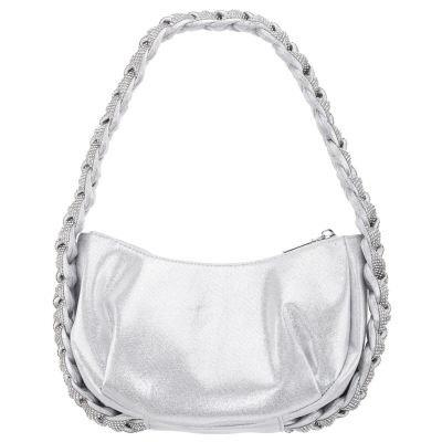 Starry-true Silver Braided Crystal Detail Hobo Bag