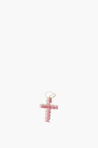 Pink Tourmaline Cross Pendant in 14k Yellow Gold