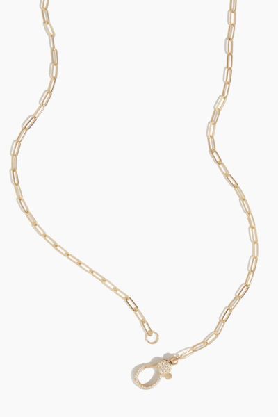 18 Pave Clasp Paperclip Chain in 14k Yellow Gold”