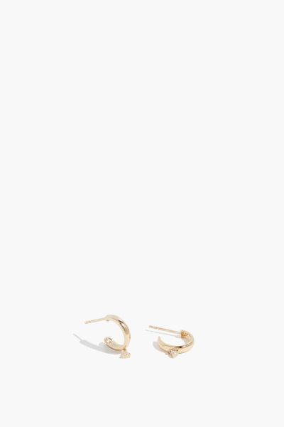 Puffy Diamond Drop Mini Hoops in 14k Yellow Gold