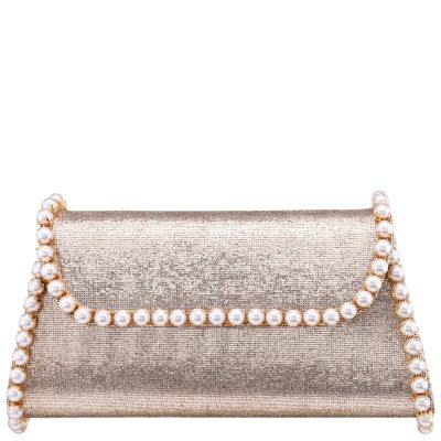 Cora-gold Pearl Trim Trapezoid Flap Bag