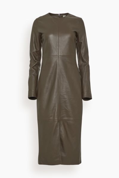 Paneled Leather Dress in Bark