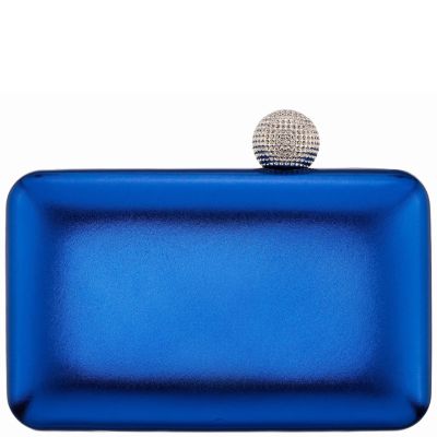 Kimberly-electric Blue Metallic Minaudiere W/crystal Clasp