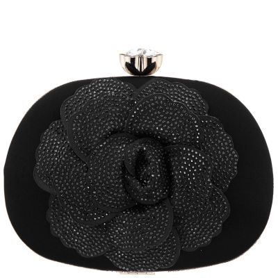 Flores-black Crystal Embellished Flower Minaudiere