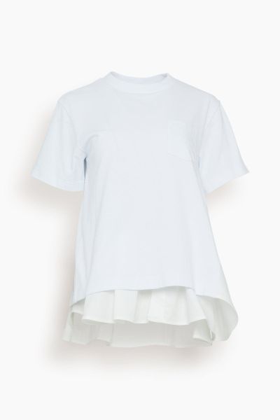 Cotton Poplin Mix Cotton Jersey T-Shirt in White