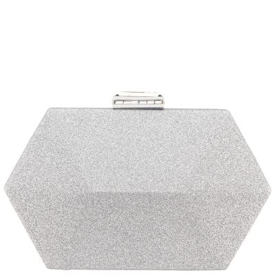 Molly-silver Geometric Metallic Glitter Minaudiere