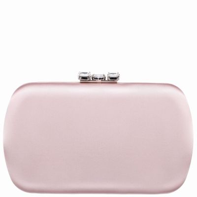 Betzy-pearl Rose Satin Minaudiere With Chunky Crystal Clasp