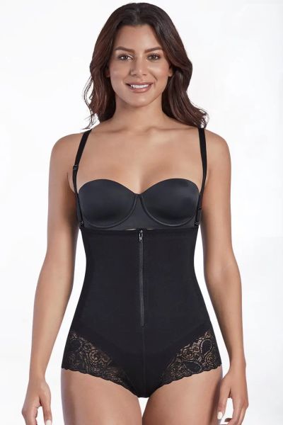 Thermal Hiphugger Lace Trim Bodysuit Black / XL