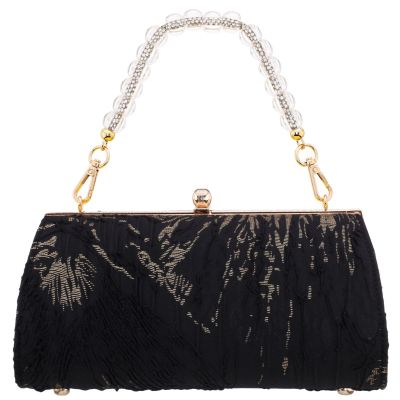 Audra-black Vintage Style Satchel With Crystal/lucite Handle