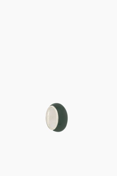 Wide Forest Green Enamel Bead in Sterling Silver