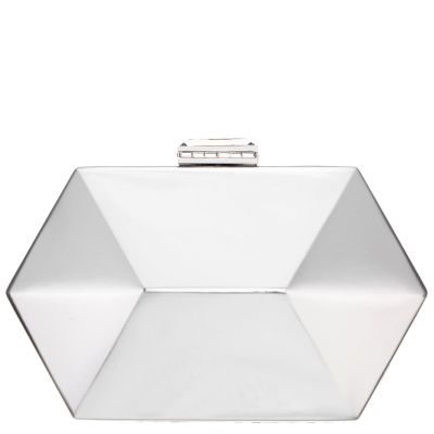 Molly-silver Geometric Mirror Metallic Patent Minaudiere