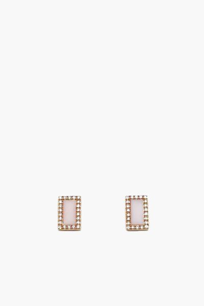 Pink Onyx and Pave Diamond Rectangle Earrings in Rose Gold