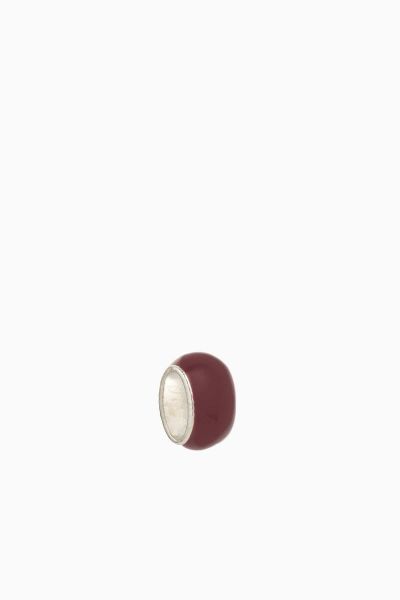 Wide Maroon Enamel Bead in Sterling Silver