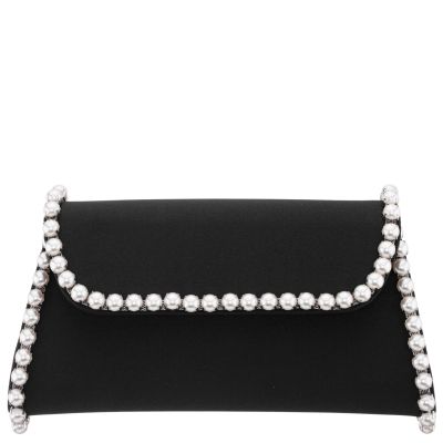 Trysta-black Pearl Trim Trapezoid Flap Bag