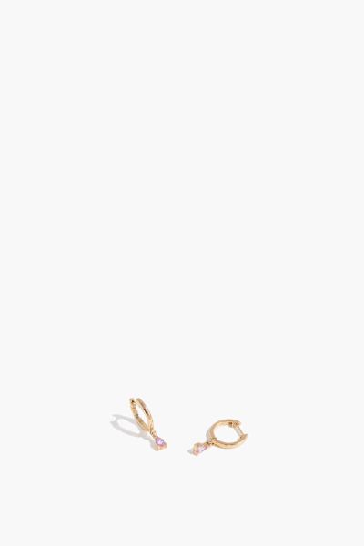 Pink Sapphire Drop Huggies in 14k Yellow Gold