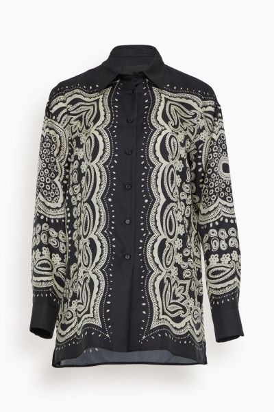 Alfie Printed Shirt in Black/Ivory Bandana