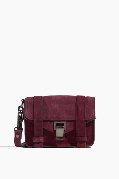 Suede Mini PS1 Crossbody Bag in Bordeaux