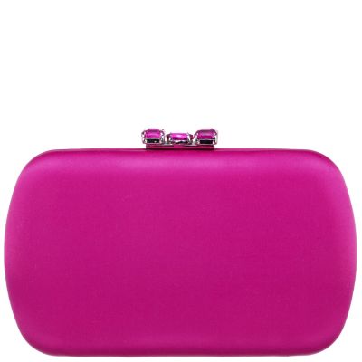 Betzy-parfait Pink Satin Minaudiere With Chunky Crystal Clasp