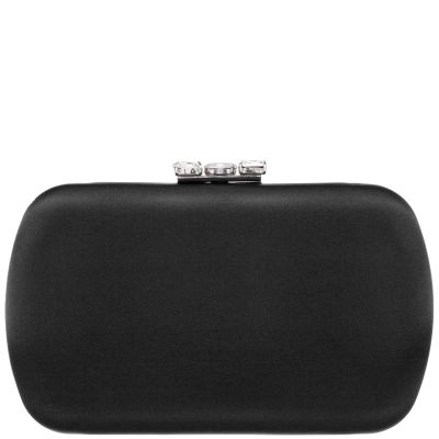 Betzy-black Satin Minaudiere With Chunky Crystal Clasp