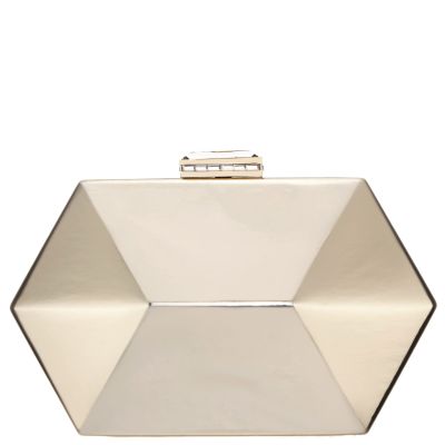 Molly-gold Geometric Mirror Metallic Patent Minaudiere