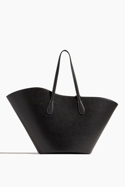 Open Tulip Large Tote in Black Leather