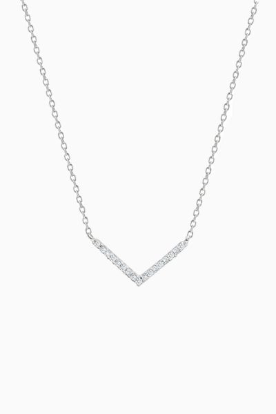 Tiny Pave V Necklace in Silver