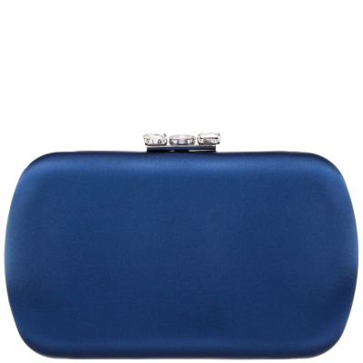 Betzy-new Navy Satin Minaudiere With Chunky Crystal Clasp