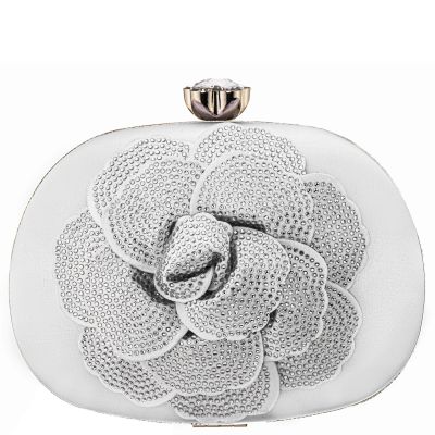 Flores-white Crystal Embellished Flower Minaudiere