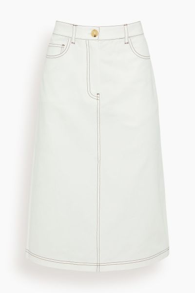 Tumbled Cotton Midi Skirt in White