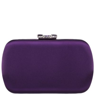 Betzy-eggplant Satin Minaudiere With Chunky Crystal Clasp