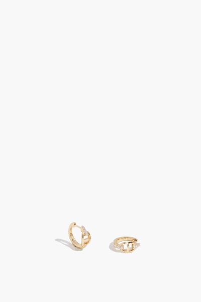 Pave Horsebit Huggies in 14k Yellow Gold