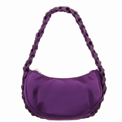 Starry-eggplant Braided Crystal Detail Hobo Bag