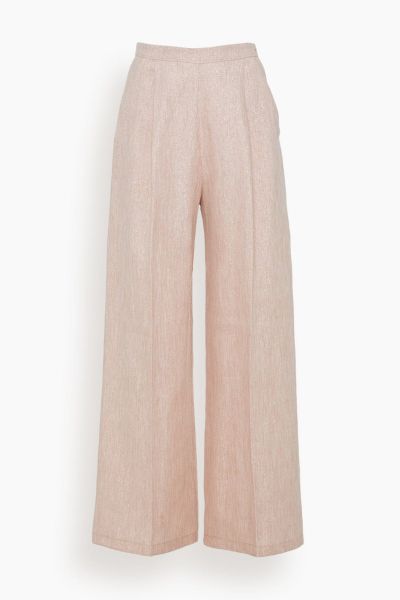 Linen Lurex Micro Herringbone Wide Leg Pants in Petalo