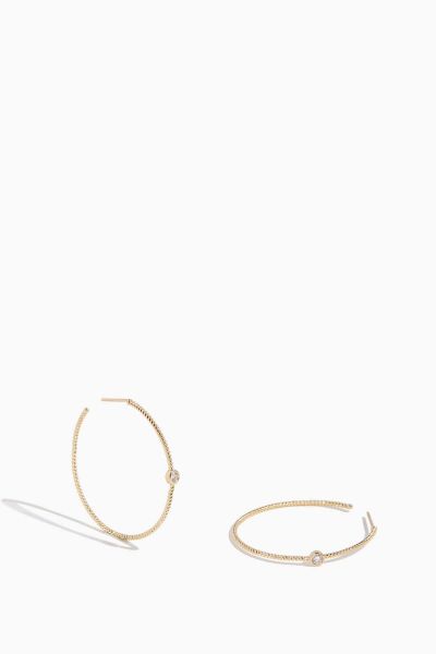 Twisted Bezel Hoops in 14K Yellow Gold