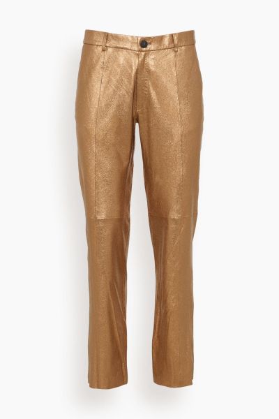 Laminated Nappa Leather Straight Leg Pants in Bronze