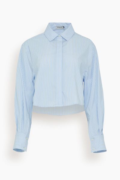 Renata Cropped Button Down Shirt in Classic Blue Stripe