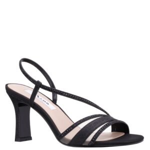 Nina Shoes Abbi Black Textured Metallic & Crystal Slingback Mid-Heel Sandal